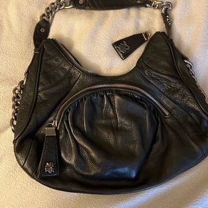 Small black leather handbag